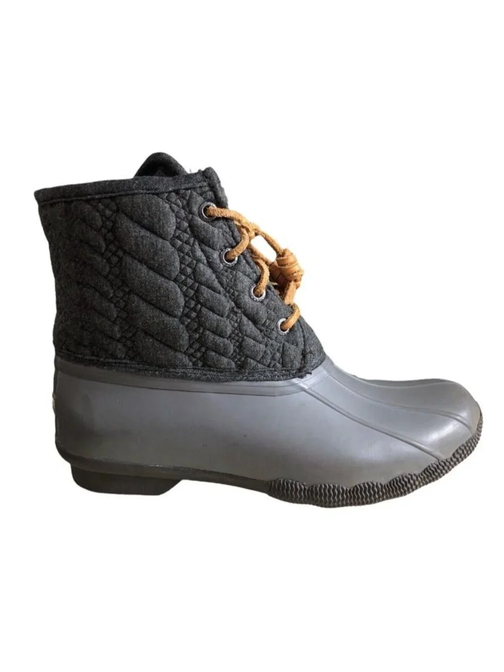 Sperry Duck Boots STS97186 Gray Charcoal Saltwater Rope Womens 6M Quilted Ankle